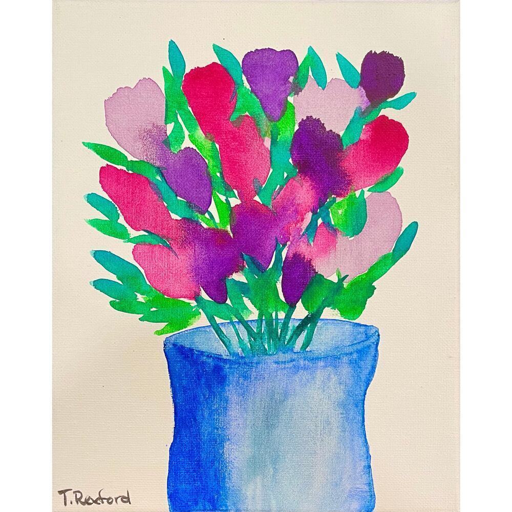 Hand painted watercolor original painting flowers on canvas